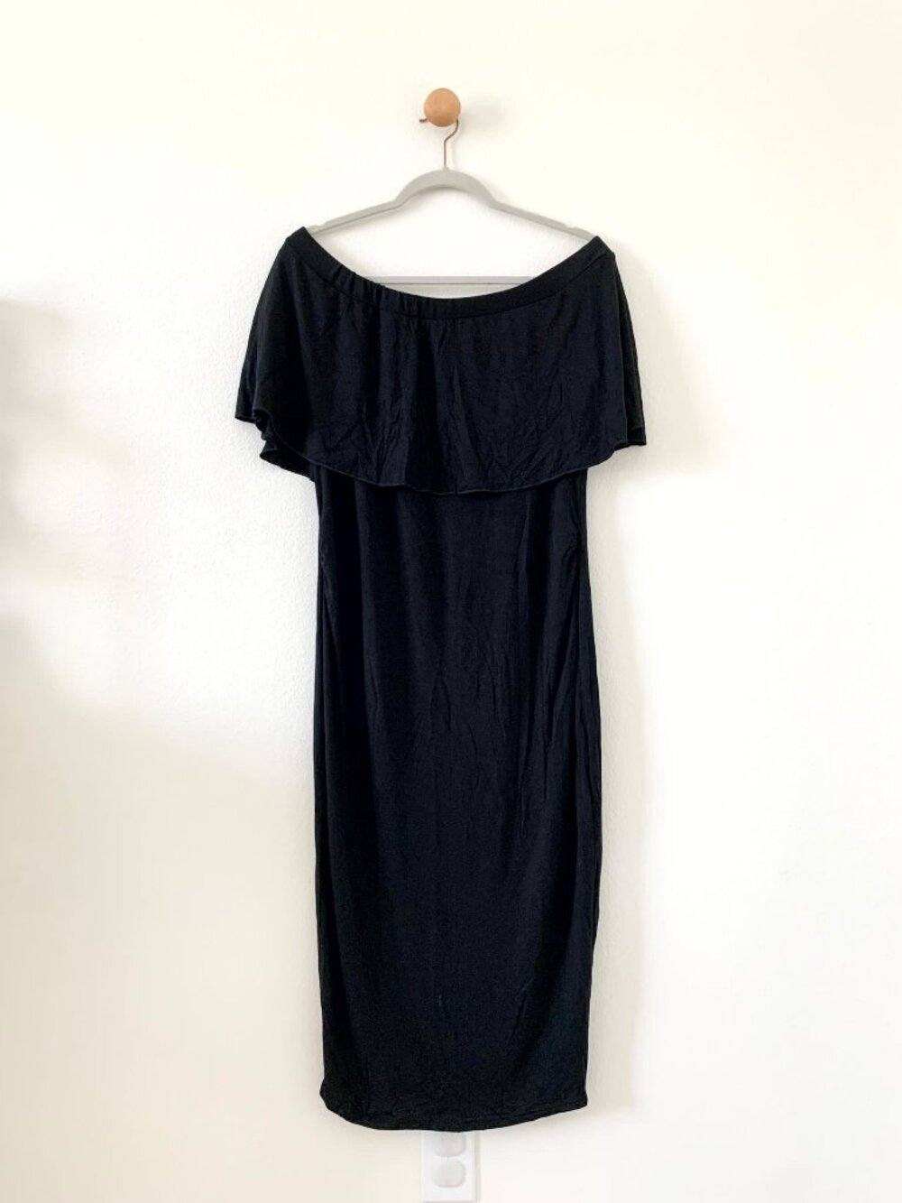 ❤️ 3/30 Boohoo Black Off Shoulder Midi Summer Dress US 10
